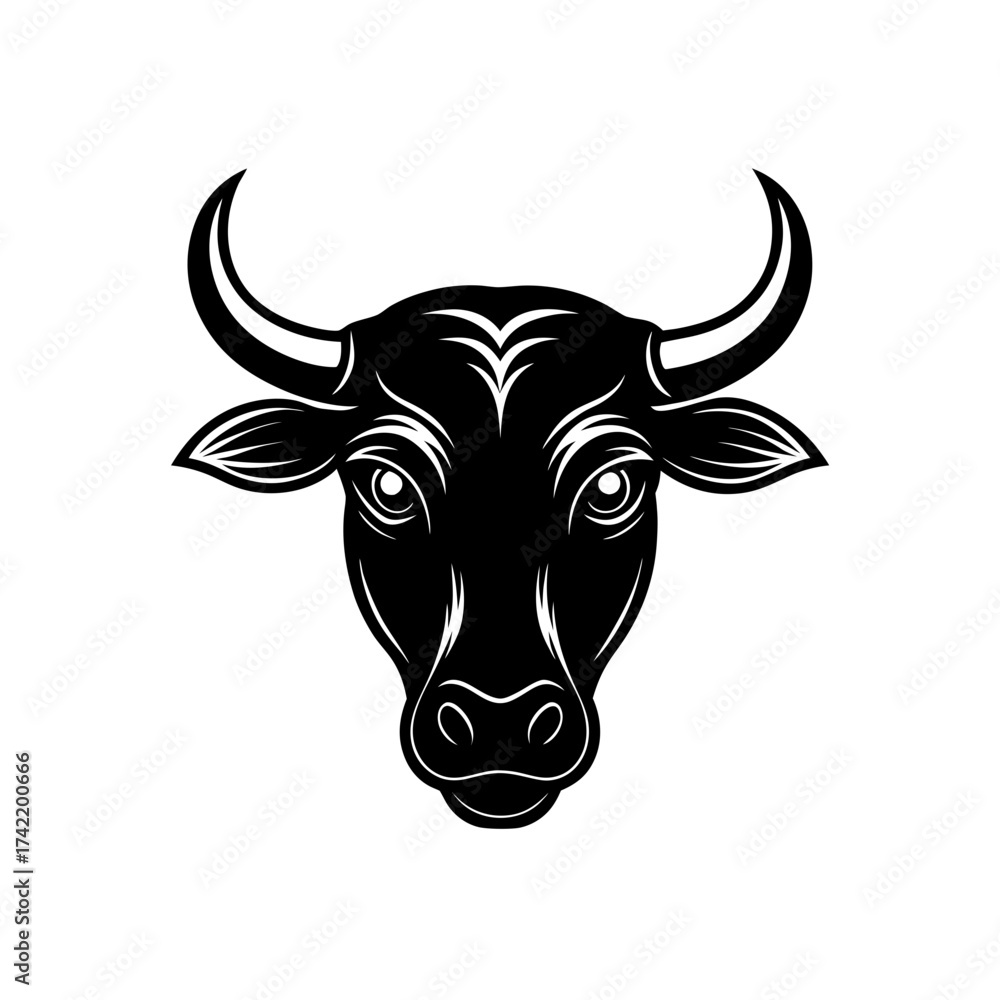 Naklejka premium Illustration of a bull head in black color on transparent background silhouette