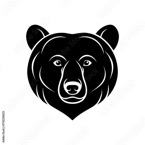 Illustration of a black bear head design on transparent background silhouette