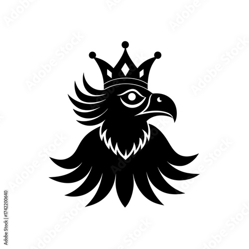 Black crowned eagle head profile design on transparent background silhouette