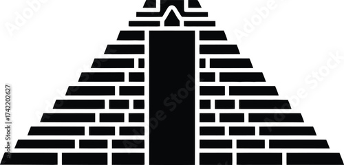 Ancient egyptian pyramid entrance with hieroglyphs and stone blocks silhouette