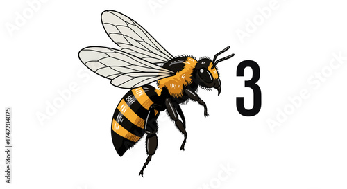 Cartoon Honeybee with Black and Yellow Stripes Illustration.