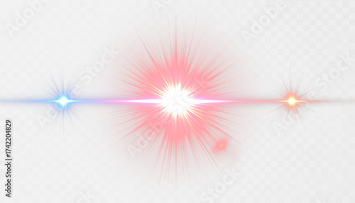Abstract red background with colorful light burst design, a fractal texture illustrating a vibrant explosion of color, star, and purple space art pattern on white background