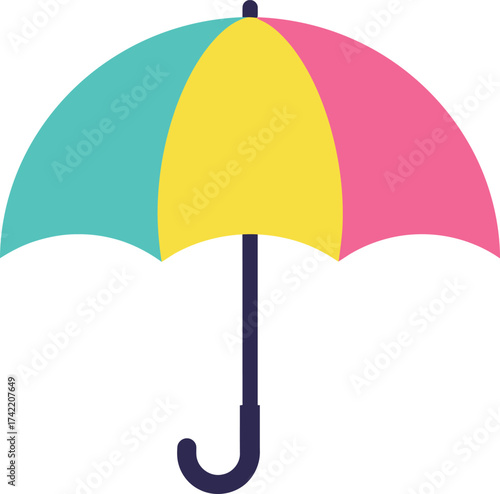 Colorful open umbrella graphic for protection and style in various weather conditions isolated on transparent background