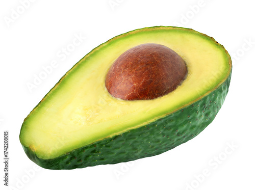 Half of green avocado isolated on white background