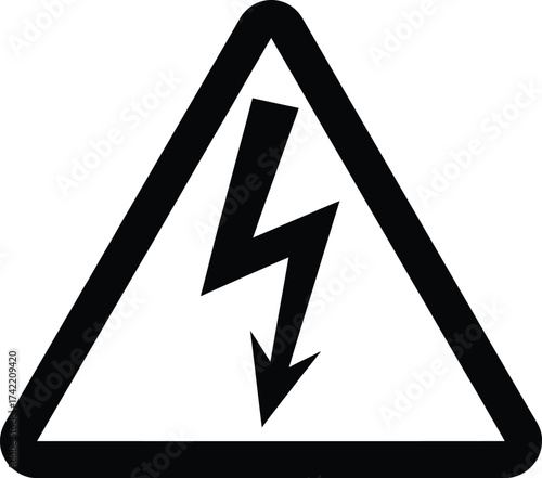 Black and white high voltage warning sign with triangle border editable stock