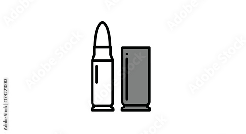 Ammunition components bullet and spent casing outline icon.