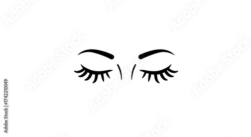 Stylized closed eyes with long eyelashes and eyebrows vector illustration.