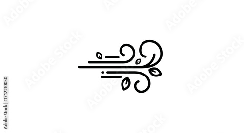 Stylized wind blowing leaves icon illustration.