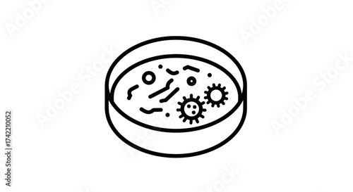 Petri Dish with Microorganisms and Viruses Scientific Icon.