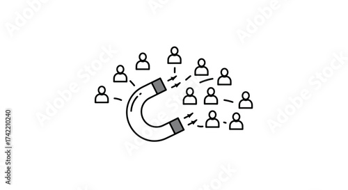 Magnet attracting people icons representing lead generation and customer acquisition.