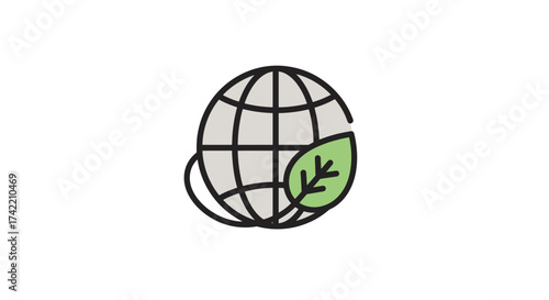 Global Earth and Green Leaf Environmental Protection Icon.