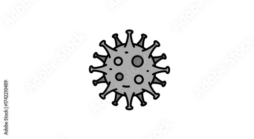 Simple cartoon illustration of a grey virus or bacteria microorganism.