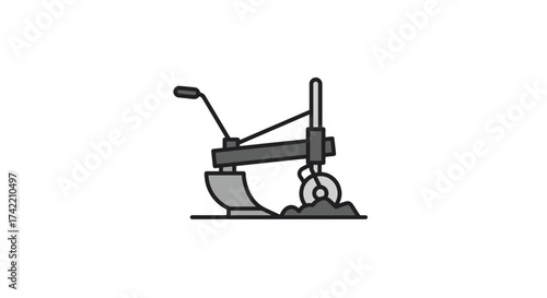 Simple illustration of a plow tilling soil representing agriculture and farming work.