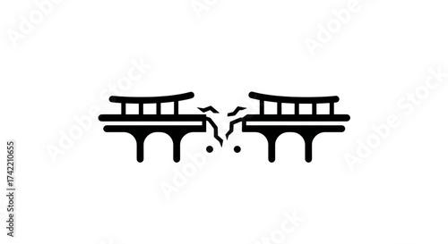 Broken traditional Asian bridge icon symbolizing a damaged connection or structural failure.
