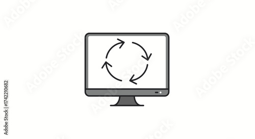 Computer monitor displaying a refresh or synchronization icon.