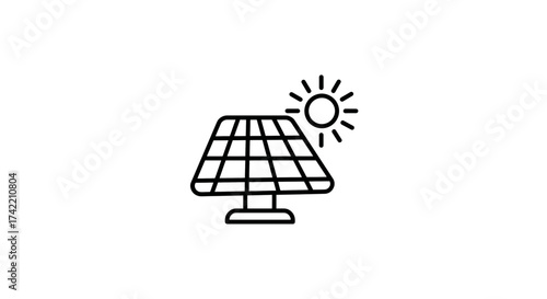 Solar Panel and Sun Icon Symbolizing Renewable Energy and Sustainability.