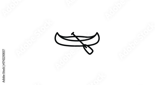 Simple black outline icon of a canoe with a paddle representing water sports and outdoor recreation.