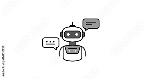 AI Chatbot Robot with Speech Bubbles for Digital Communication and Support.