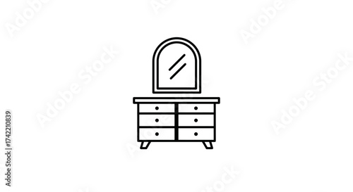 Line art icon of a dresser with mirror home furniture illustration.