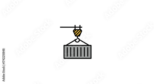 Shipping Container Lifted by Crane Hook Icon Vector.