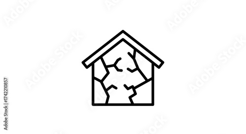 Damaged house icon representing structural problems and home repair needs.