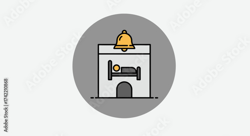 Hotel Accommodation Bell Bed Icon Flat Design Illustration.