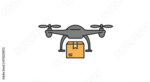 Drone delivering a package modern logistics and shipping concept illustration.