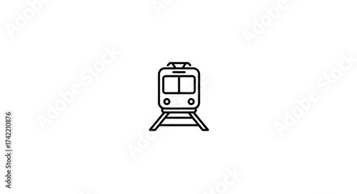 Minimalist Train Icon on Railway Tracks Front View Line Art Graphic.