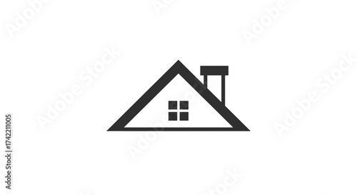 Minimalist house roof icon with chimney and window.