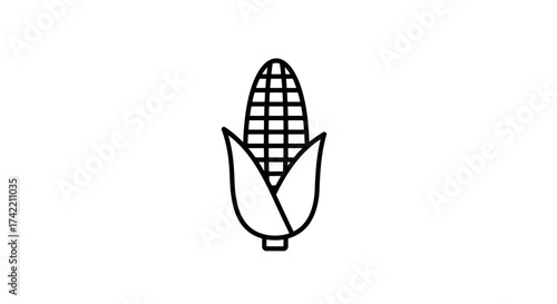 Simple black and white corn icon illustration outline drawing.