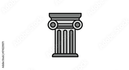 Stylized Ionic column capital illustration in gray tones.