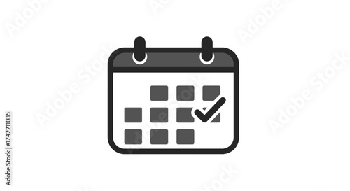 Calendar icon with checkmark indicating completed task or scheduled event.
