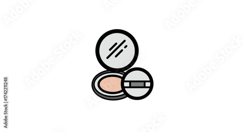 Compact Powder Makeup Icon with Mirror and Puff Beauty Product Illustration.