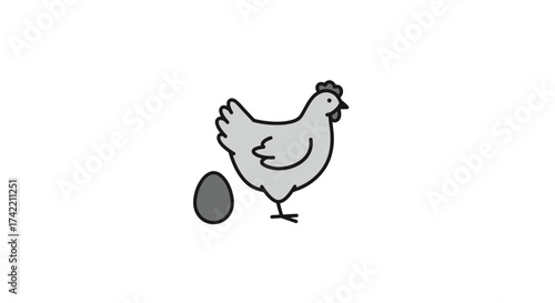 Simple cartoon illustration of a chicken and an egg.