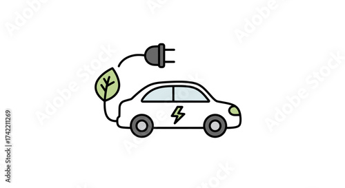 Electric Car Charging with Green Energy Concept Illustration.