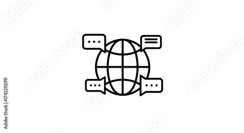 Global Communication Network Icon with Speech Bubbles.