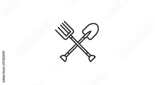 Crossed gardening tools icon shovel and pitchfork.