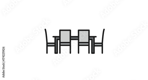 Simple Flat Design Icon of a Dining Table with Four Chairs.