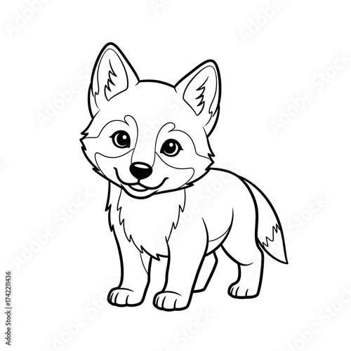 Cute Husky Puppy Facing Front - Simple Black and White Line Art Illustration for Coloring Book, Pet, or Dog Breed Design

