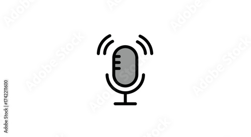 Microphone icon with sound waves representing audio recording or podcasting.