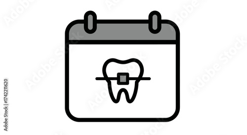 Dental appointment calendar icon with tooth and braces.