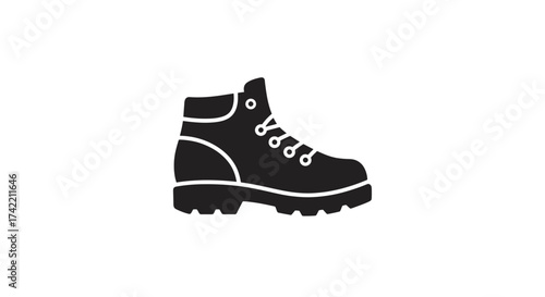 Black silhouette of a sturdy hiking boot with laces and eyelets.