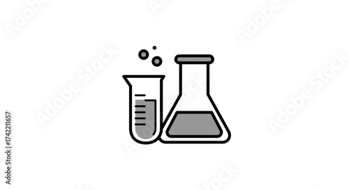 Scientific laboratory glassware icon with beaker and conical flask for chemistry experiments.