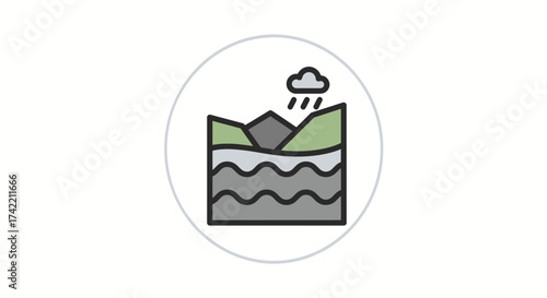 Water Cycle and Earth Layers Illustration with Raining Cloud.
