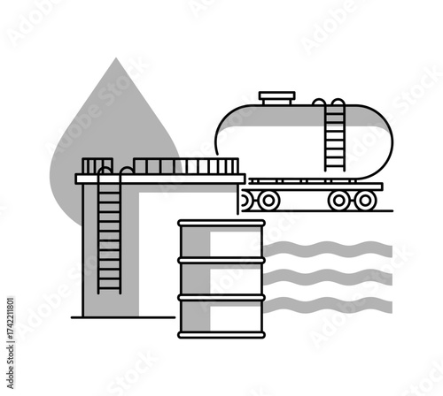 Oil storage and fuel transportation - Combination of tank, cistern and barrel.