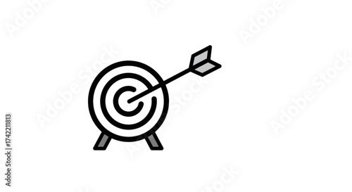 Target with arrow hitting bullseye icon representing business success and goal achievement.