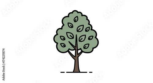 Simple cartoon illustration of a green tree with a brown trunk and leaves.