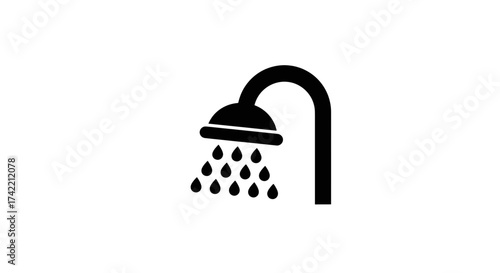 Simple black shower head icon with falling water drops.