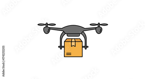 Drone delivering package modern logistics and shipping service illustration.