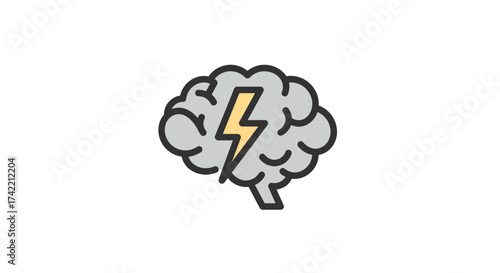 Brain with Lightning Bolt Icon Representing Intelligence and Creative Ideas.